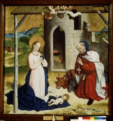 ""Nativite"" (The Adoration of the Christ Child) Distemper af den tyske skole. 1470-1480 Pushkin Museum, Moskva