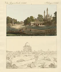 New og Old Delhi (farvet gravering)