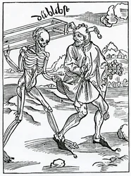 Af dårskaber, der foragter døden, og derfor ikke sørger for, illustration fra Alexander Barclays engelske oversættelse af 
