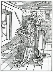 Af store stryuers i loven for ting af intet, illustration fra Alexander Barclays engelske oversættelse af 