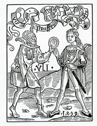 Af ny mode og forklædte beklædningsgenstande, illustration fra Alexander Barclays engelske oversættelse af 