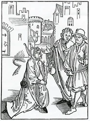 Af pouertyes foragt og dispysynge, illustration fra Alexander Barclays engelske oversættelse af 