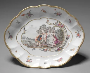 Ovalt fad, fabrikant Nymphenburg Porcelænsfabrik, c.1760-1765