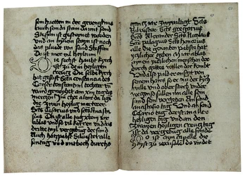 Sider fra en tysksproget kopi af "Mirabilia of Rome, History and Description of the City of Rome" af Pseudo-Aegidius Romanus, muligvis udgivet af Ulrich Han, Rom, ca. 1475