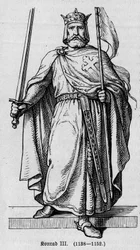 Portræt af Conrad III af Hohenstaufen (1093-1152), tysk romersk kejser. Indgravering i "" Kaiser, Konig und Papft"" af Richard Roth