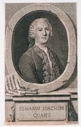 Portræt af Johann Joachim Quantz (1697-1773) indgraveret af Johann Schleuen (fl.1740-74)