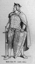 Portræt af Otto af Brunsvig (1174/1182-1218), tysk romersk kejser og konge af Italien. Indgravering i "" Kaiser, Konig und Papft"" af Richard Roth