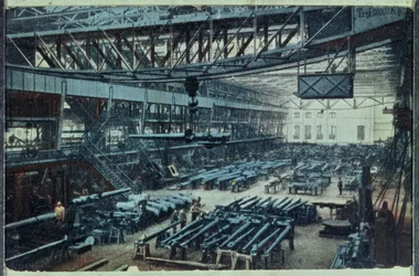 Postkort forestillende Krupp-fabrikken i Essen, ca. 1914