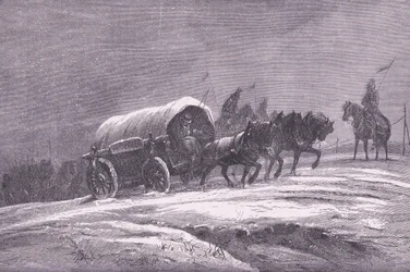 Preussisk feltpost i sneen, Cassells historie om krigen mellem Frankrig og Tyskland udgivet af Cassell and Company Limited, ca. 1890 (litho)
