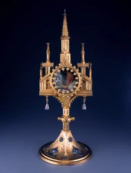 Relikviemonstrans fra Guelph Treasure, lavet af Hildesheim-værkstedet, tidligt i det 15. århundrede (indgraveret kobberforgyldt, sølv og gennemskinnelig emalje)
