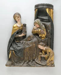 Skulpteret gruppe af Jomfruen og Barnet og St. Anne (eg)