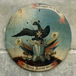 Skjold af en preussisk officer, 1764 (malet træ)