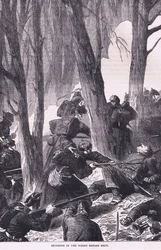 Træfning i skoven før Metz, Cassells historie om krigen mellem Frankrig og Tyskland udgivet af Cassell and Company Limited, ca. 1890 (litho)
