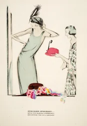 Spiegelein, Spiegelein .., hatte af Martha Lowenthal, fra Styl, pub.1922 (pochoir print)