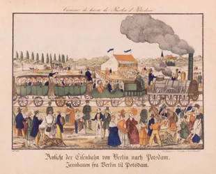 Dampjernbane mellem Berlin og Potsdam, Neuruppiner Bilderbogen, ca. 1840