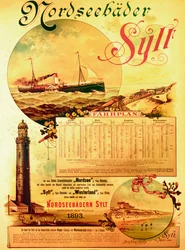 Sylt North Sea Baths, plakat, der reklamerer for Sylt Steamship Company, 1893