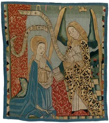 Tapestrypanel, der forestiller bebudelsen, fra Øvre Rheinland (uld, guld, hør og silketråde)