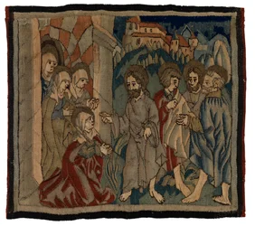 Tapestry panel med scener fra passionen fra et antependium, fra Oberrheinland (uld og hør)