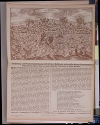 Det store jordskælv i 1755 i Lissabon, faksimilekopi af en original gravering og tekst, 1755