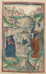 Fiskernes Rige, illustration fra Hortus Sanitatis, 1491 (farvet træsnit)