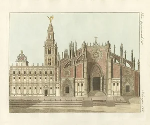 Katedralen eller storbykirken i Sevilla (farvet indgravering)