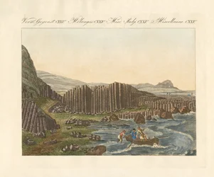 Det gigantiske dige i Irland (farvet gravering)