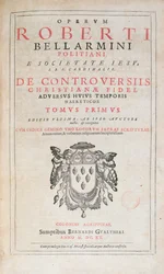 Titelblad til De Controversiis af Robert Bellarmine, udgave udgivet i Köln i 1620 (trykt papir)