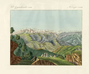 To udsigter over Himalaya (farvet gravering)