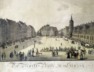 Udsigt over Auerbachs gårdhave i Leipzig af Gustav Zehl. Gravering sidst i 1700-tallet.