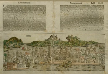Udsigt over Venedig, illustration fra Liber Chronicarum af Hartmann Schedel (1440-1514) udgivet i Nürnberg, 1493