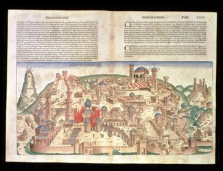Udsigt over byen Jerusalem, fra Nürnberg-krøniken af Hartmann Schedel (1440-1514) 1493