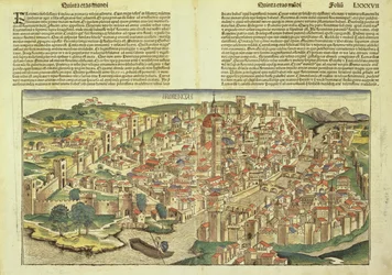 Udsigt over den befæstede by Firenze, fra Nürnberg-krøniken af Hartmann Schedel (1440-1514) 1493