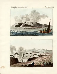 Volcano Island (farvet gravering)