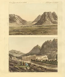 Vejen til Sinai-bjerget (farvet indgravering)
