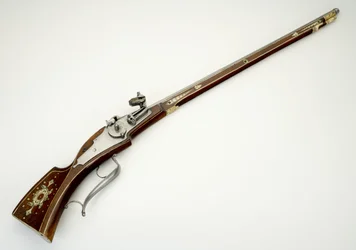 Hjullåskarabin til den personlige vagt (Trabanten) af Wolf Dietrich von Raitenau, prins-biskop af Salzburg, ca. 1590 (stål, messing, ben, jern og træ)