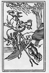 Hekse forvandlet til dyregravering fra 1489 i "The Witches and Python Women" af Ulrich Molitor"