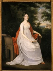 Kvinder sidder på en bænk, 1800