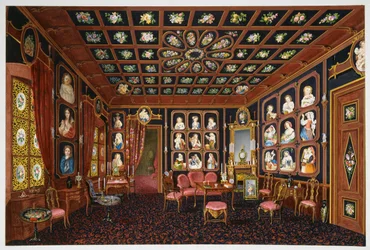 Samtalesalon i Villa Lazarovich, Triestes residens for Maximilian af Habsburg (1832-1867), tempera af Germano Prosdocimi