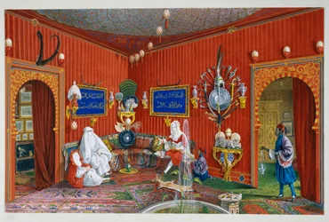Orientalsk værelse i Villa Lazarovich, Triestes residens for Maximilian af Habsburg (1832-1867), tempera af Germano Prosdocimi