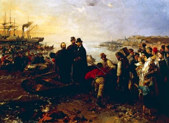 Boarding of the Thousand at Quarto, omkring 1860, af Gerolamo Induno (1825-1890), olie på lærred
