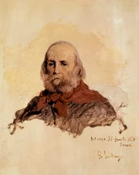 Italian Unite: portræt af Giuseppe Garibaldi (1807-1882), italiensk patriot. Værk af Gerolamo (Girolamo) Induno (1825-1890)