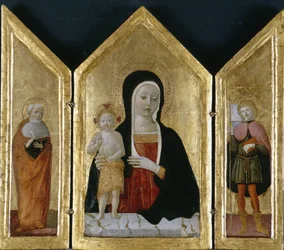 Madonna og barn med to hellige, ca. 1500 (tempera på træ)