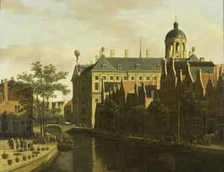 Nieuwezijds Voorburgwal med blomster- og træmarkedet i Amsterdam, ca. 1675