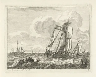 Sejlskibe og en robåd på åbent vand Havlandskaber med skibe (serietitel)