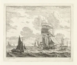 Sejlskibe på oprørt farvand Havlandskaber med skibe (serietitel)