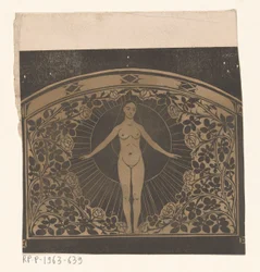 Design til rammen af ​​en 1901 kalender med en kvinde og blomster