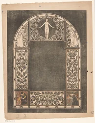 Design til en kalenderramme for 1901 med kvinder og blomster