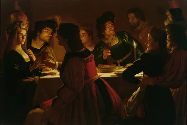 Festscene med et ungt ægtepar, ca. 1617