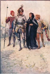 Prins Arthur fører Belge og hendes sønner ind på slottet, Stories from the Faerie Queen udgivet af George Harrap and Company