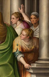 Sydkorsarm, besøgsalter, Detalje af altertavlen af Gervaso Gatti, Mariabesøget til kusine Elisabeth 1583, Detalje af altertavlen